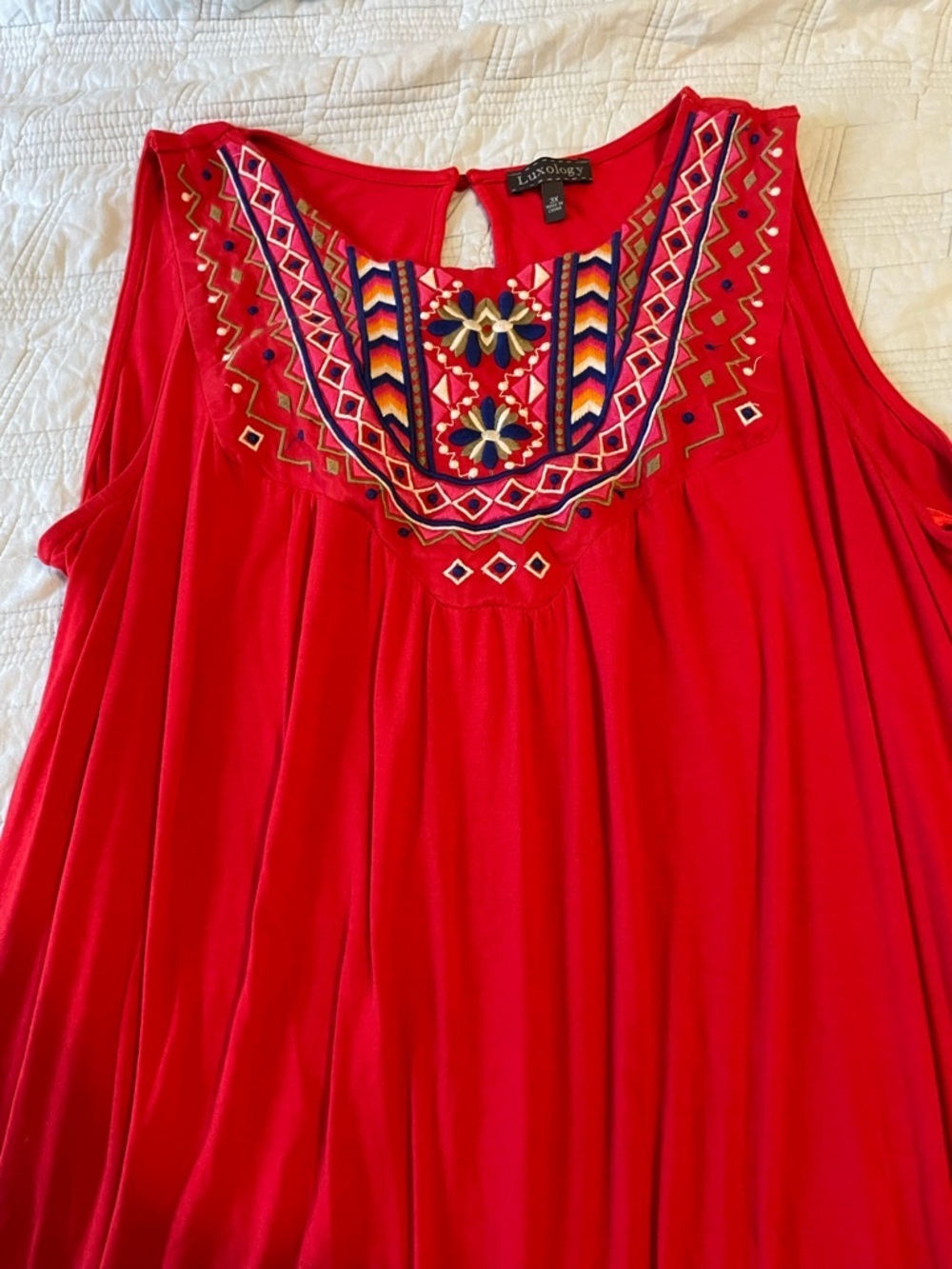 Luxology Red Embroidered Sleeveless dress